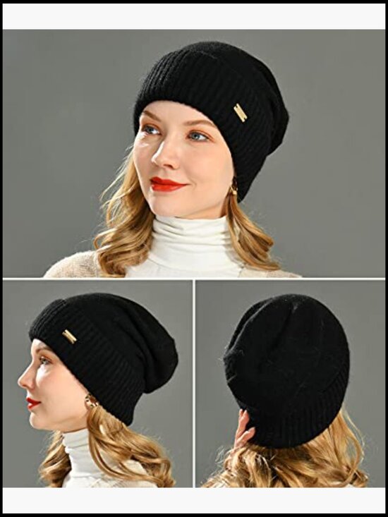 Slouchy Beanie Hat for Women Lightweight Cashmere Wool Blend Knit Hat Soft Warm main image 6